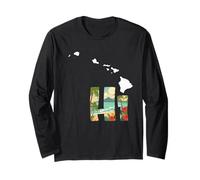 Hawaii State Map HI Tropical Hawaiian Islands Long Sleeve T-Shirt
