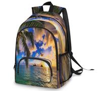 Hawaii Sunrise Palm Tree Backpack Multifunction Large Rucksack School Bookbag Ocean Palm Back Pack Travel Casual Laptop Daypack for Kids Boys Girls Men Women