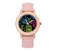 Hawaii Tiki Masks Women's Watch Leather Strap | Classic Easy Reader Wrist Watches for Ladies