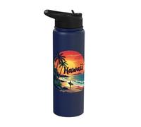 Hawaii Tropical Beach Sunset Surfing Adventure Stainless Steel Insulated Water Bottle