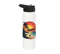 Hawaii Tropical Beach Sunset Surfing Adventure Stainless Steel Insulated Water Bottle