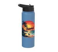 Hawaii Tropical Beach Sunset Surfing Adventure Stainless Steel Insulated Water Bottle