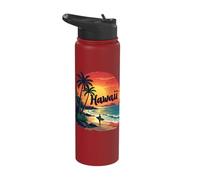 Hawaii Tropical Beach Sunset Surfing Adventure Stainless Steel Insulated Water Bottle