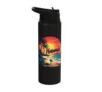 Hawaii Tropical Beach Sunset Surfing Adventure Stainless Steel Insulated Water Bottle