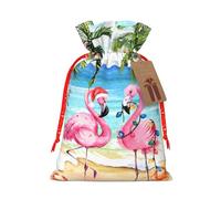 Hawaii Tropical Christmas Flamingo Beach Holiday Mele Kalikimaka Holiday Drawstring Gift Bags, Christmas Gift Wrapping Sacks Pouches For Xmas Presents Party Favor 8 X 12in