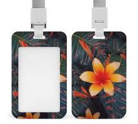 Hawaii Tropical Flower Badge Holder Vertical Name Tag Holder Waterproof ID Protector Cover with Durable Detachable Lanyard for Office Factory Teachers