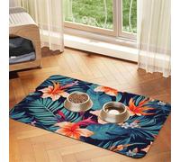 Hawaii Tropical Flower Pet Feeding Mat 40x60cm, Absorbent Dog Mat for Food and Water Bowl, PU Leather Cat Food Mat Waterproof Dog Bowl Mats Quick Dry Pet Placemats-No Stains