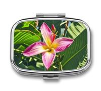 Hawaii Tropical Flower Pill Box 2 Compartment Square Metal Pill Organizer Portable Mini Travel Medicine Case with Mirror Cute Medicine Container Holder for Pocket Purse
