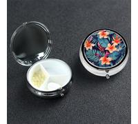 Hawaii Tropical Flower Pill Case 3 Compartment Pill Box Portable Metal Pill Organizer Cute Travel Pill Container Vitamin Organizer for Purse Pocket Travel Gift