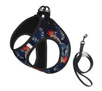 Hawaii Tropical Flower Print Dog Harness Small Sized And Leash Set, Step In Soft Light Puppy Vest Breathable Mesh Pet Harness