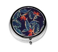 Hawaii Tropical Flower Print Round Pill Organizer 3 Compartment Pill Box Portable Medicine Pill Case for Outdoor Travel