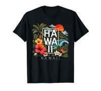 Hawaii Tropical Sunset Aloha State Vacation Souvenir Value Graphic T-Shirt, Men, Black, S