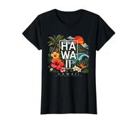 Hawaii Tropical Sunset Aloha State Vacation Souvenir Value Graphic T-Shirt, Women, Black, S
