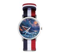 Hawaii Volcanic Eruption Lava in Moon Sport Watch for Men Women Nylon Strap Wrist Watch Analog Quartz Watch