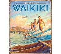 Hawaii Waikiki Long Board Surfing Surfside Retro Tin Metal Sign 8X12 Inch