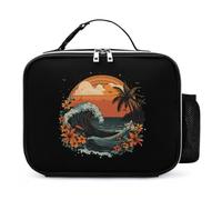 Hawaii Wave Palm Trees Floral Sunset Reusable Insulated Lunch Bag Tote Handbag Leather Portable Cooler Bags for Men Women