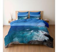 Hawaii Waves Rocks Printed Duvet Cover, Reversible Azure Quilt Cover Bedding King Bed Set, Cosy Soft Hypoallergenic Non-Iron Comforter Covers with Pillowcases