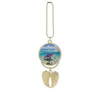 Hawaii with Purple Sea Turtle Car Hanging Pendant, Zinc Alloy Rearview Mirror Charms - Relieve Visual Fatigue, Vintage Keychain Pendant, Lucky Car Interior Hanging Decoration, Golden-Style