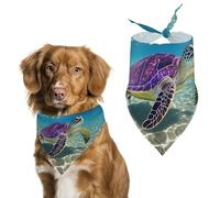 Hawaii with Purple Sea Turtle Dog Bandanas for Feeding Grooming, Triangle Pet Bibs Washable Pets Scarf for Cats & Dogs