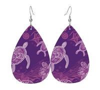 Hawaii with purple sea turtle Earrings for Women Faux Leather Earring Teardrop Dangle Earrings Lightweight Jewelry Gift