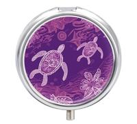 Hawaii with Purple Sea Turtle Pill Box 3 Compartment Metal Round Pill Case Travel Pill Organizer Small Portable Medicine Vitamin Container for Purse and Pocket to Hold Vitamins Supplements
