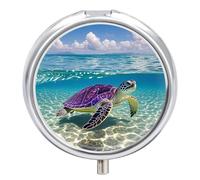Hawaii with Purple Sea Turtle Pill Box Waterproof Portable Medicine Pill Case Moisture Proof Metal Travel Pill Box with 3 Compartment Medicine Case