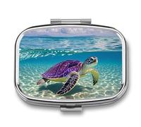 Hawaii with Purple Sea Turtle Pill Case with 2 Compartment, Pill Organizer Portable Square Pill Box,Vitamin Pill Organizer for Pocket Purse and Travel