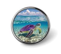 Hawaii with Purple Sea Turtle Round Badge for Men Women, Durable & Stylish Lapel Pins, Lightweight Metal Badges for Shirts, Jackets, Hats
