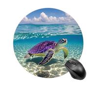 Hawaii with Purple Sea Turtle Round Mouse Pad 7.8 Inch, Portable Gaming Mouse Mat with Non-Slip Rubber Base & Smooth Surface, Waterproof Mousepad for PC, Laptop, Computer, Office, Home