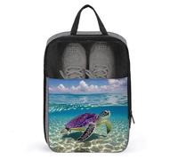 Hawaii with Purple Sea Turtle Shoe Bags with Zipper, Portable Shoe Organizer with Handle, Personalized Shoes Tote Bag for Travel, Waterproof Shoes Carrier, Storage Pouch