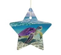 Hawaii with Purple Sea Turtle Stars Ornaments Ceramic Star Pendants Light in Weight Christmas Ornament Not Easy to Fade Suitable for All Seasons Double-Sided Printed Xmas Ornaments