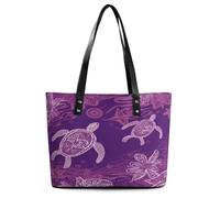 Hawaii with Purple Sea Turtle Tote Bag Large Soft Leather Purse with Zipper Lightweight Ladies Shoulder Handbag