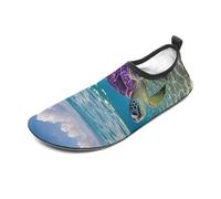 Hawaii with Purple Sea Turtle Water Shoes for Men Women, Lightweight Stretch Swim Shoes with Anti-Slip Rubber Sole, Quick-Dry Aqua Socks for Pool, Beach, Surfing, Style, 8 Women/8 Men