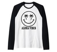 Hawaiian Aloha Happy Face Palm Trees Summer Vacation Raglan Baseball Tee