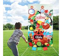 Hawaiian Aloha Toss Game Banner with 4 Pcs Bean Bags, Hawaiian Luau Summer Beach Aloha Tiki Themed Bean Bag Game Sets for Kids Party Favors, Hawaiian Party Decorations Kids Throwing for Outdoor Indoor