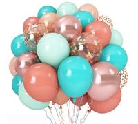 Hawaiian Balloons Set, Pack of 60 12 Inch Orange Teal Blue Light Green Chrome Rose Gold Confetti Latex Balloons for Tropical Luau Beach Aloha Tiki Magic Baby Shower Birthday Party Decorations Supplies