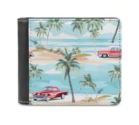 Hawaiian Beach Coconut Tree Car Bifold Wallet PU Leather Slim Purse Pocket Wallet with Card Holder for Office Travel