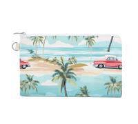 Hawaiian Beach Coconut Tree Car Coin Purse Fashion Canvas Pouch Portable Wallet Makeup Bag for Men Women