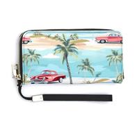Hawaiian Beach Coconut Tree Car Leather Wallet Fashion Purse Long Pouch with Wrist Strap for Men Women