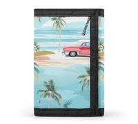 Hawaiian Beach Coconut Tree Car Trifold Wallet Portable Slim Purse Wallet Card Holder with Zip for Men Women