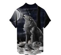 Hawaiian Beach Shirt Men Wolf Pattern Print Short Sleeve Button Down Shirts Fashion Animal Wolf 3D Digital Printing Blouse Quick Dry Tee Top