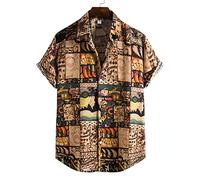 Hawaiian Beach Shirt, Vintage Indian Style Pattern Cotton Men'S Short Sleeve Beach Shirt Button Down Summer Casual Shirts Tropical Print Quick Dry Holiday Party Aloha Shirt