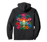 Hawaiian Beach Sunset Tropical Hibiscus Palm Trees Pullover Hoodie