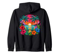 Hawaiian Beach Sunset Tropical Hibiscus Palm Trees Zip Hoodie