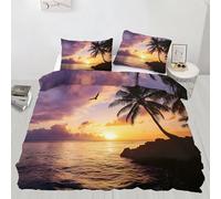 Hawaiian Beach Super King Duvet Set Palm Trees Soft Microfiber Duvet Cover Set Natural Landscape Bedding Double Bed Set with 2 Pillowcases, Ultra Comfortable Quilt Cover with Zipper Closure