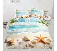 Hawaiian Beach Super King Duvet Set Starfish and Shells Soft Microfiber Duvet Cover Set Ocean Vacation Bedding Double Bed Set with 2 Pillowcases, Ultra Comfortable Quilt Cover with Zipper Closure