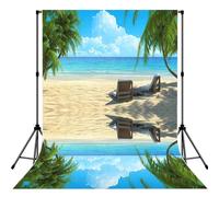 Hawaiian Beach With Palm Trees Anti-Wrinkle Photography Background Backdrop For Portrait, Party Decoration, Video Recording & Events - 5x7ft