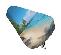 Hawaiian Beach with Palm Trees Bike Seat Cover Water-Repellent Exercise Bike Seat Cushion Bicycle Saddle Cover with Drawstring Rain Snow Dust Covers for City Mountain Road Biking