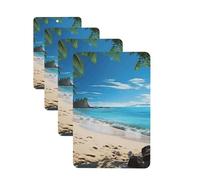 Hawaiian Beach With Palm Trees Car Air Fresheners 4 Pcs Rectangle Hanging Car Air Freshener Fragrance Scented Cards Auto Mirror Pendant Tablets