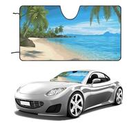 Hawaiian Beach with Palm Trees Car Windshield Sun Shade Keep Car Interior Cool 51"x28" Folding Front Window Sun Shade, Heat Shield for SUV, Truck, Blocks UV